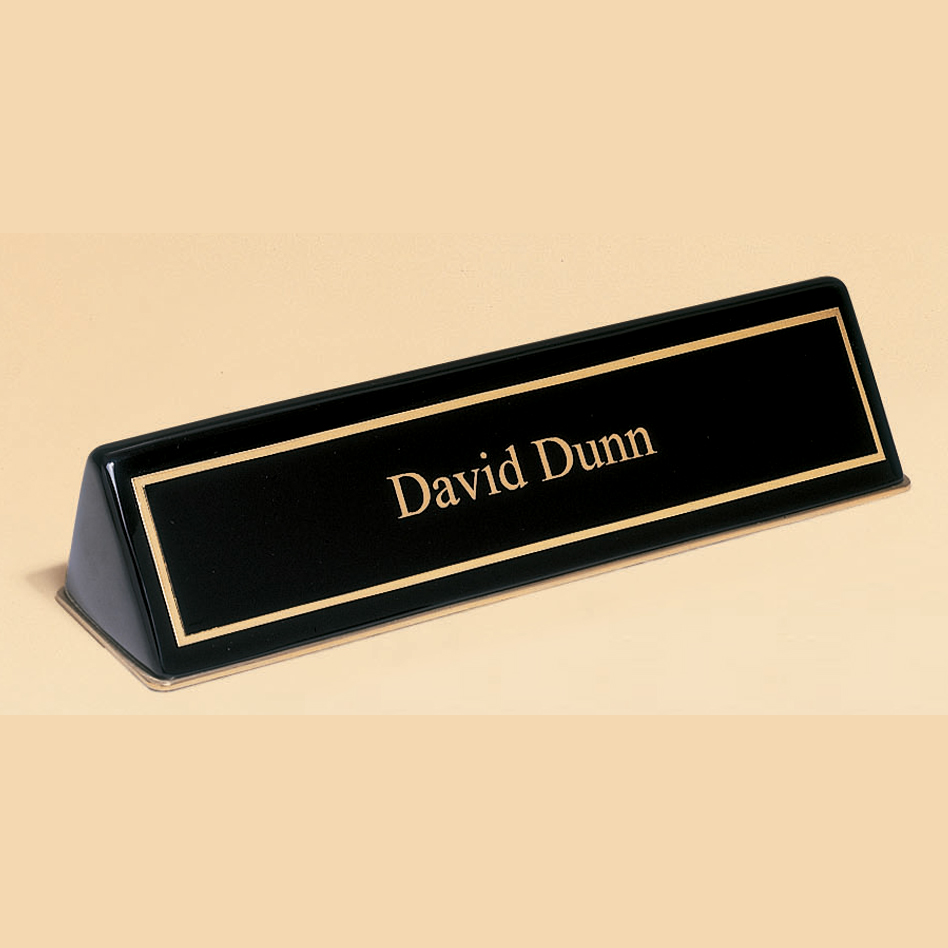 Black Piano-Finish Desk Plate That Engraves Gold