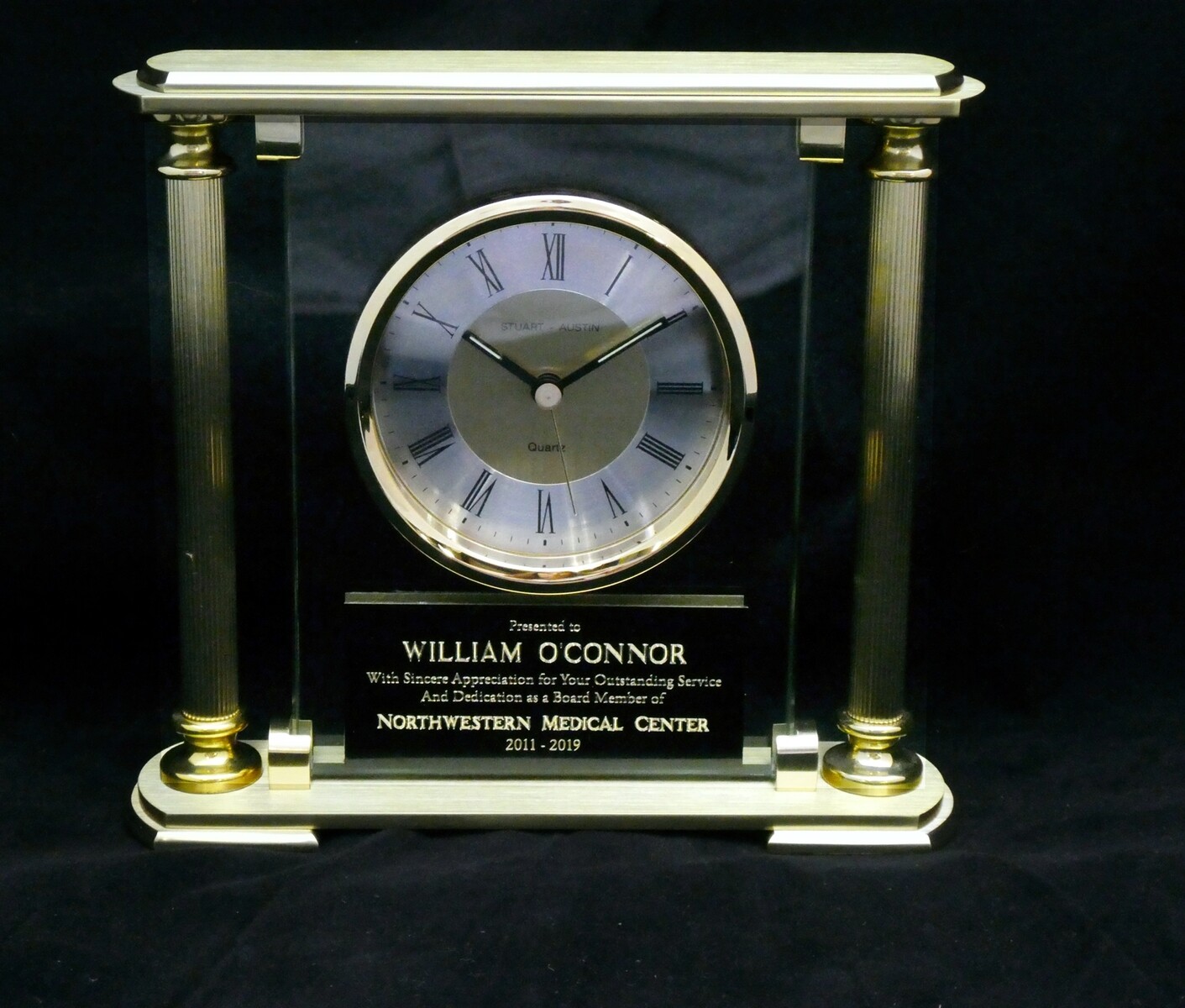 Standing Clock with Glass and Brass Uprights
