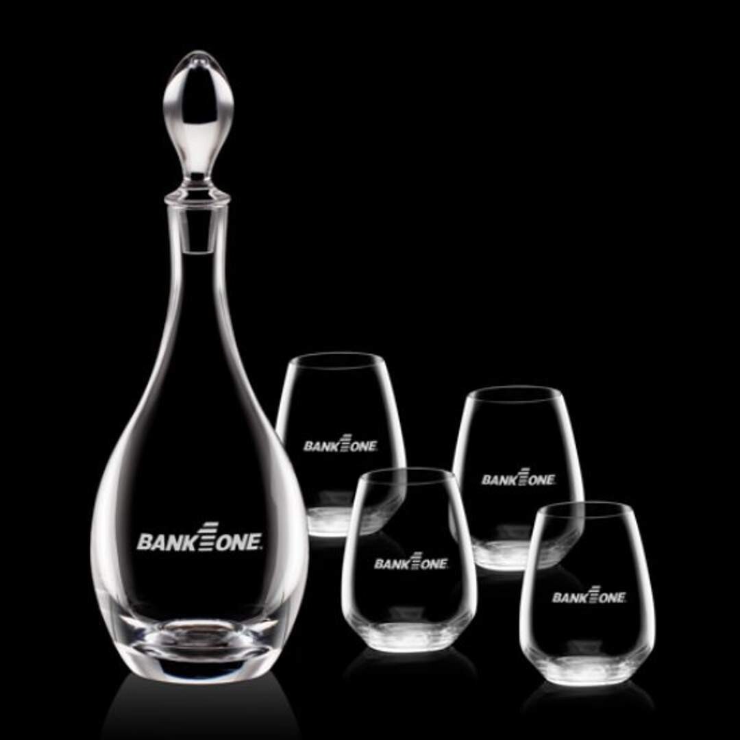 Decanter Set with stemless wine glasses