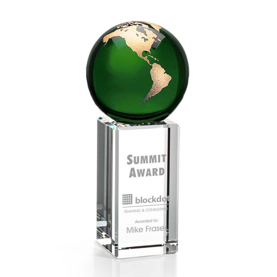 Emerald Globe on Clear Crystal Base in 4 sizes