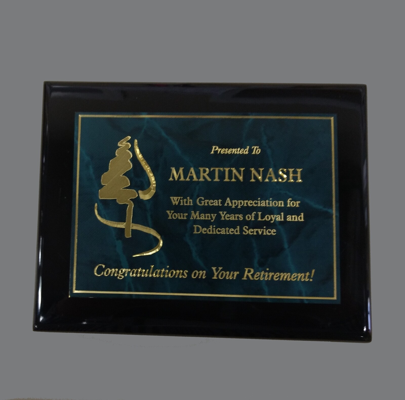 Black Piano Finish Award Plaque With Green Marbled Plate In 5 Sizes