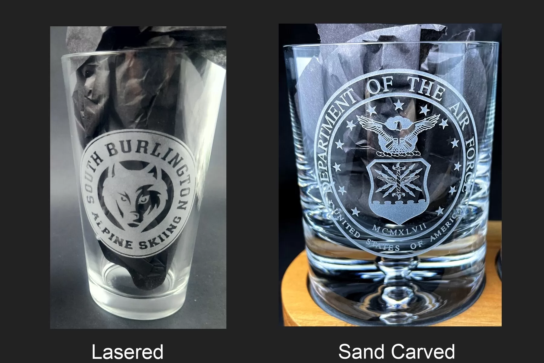 Engraving Glass - Laser vs. Sand Carving — Vermont Awards & Engraving