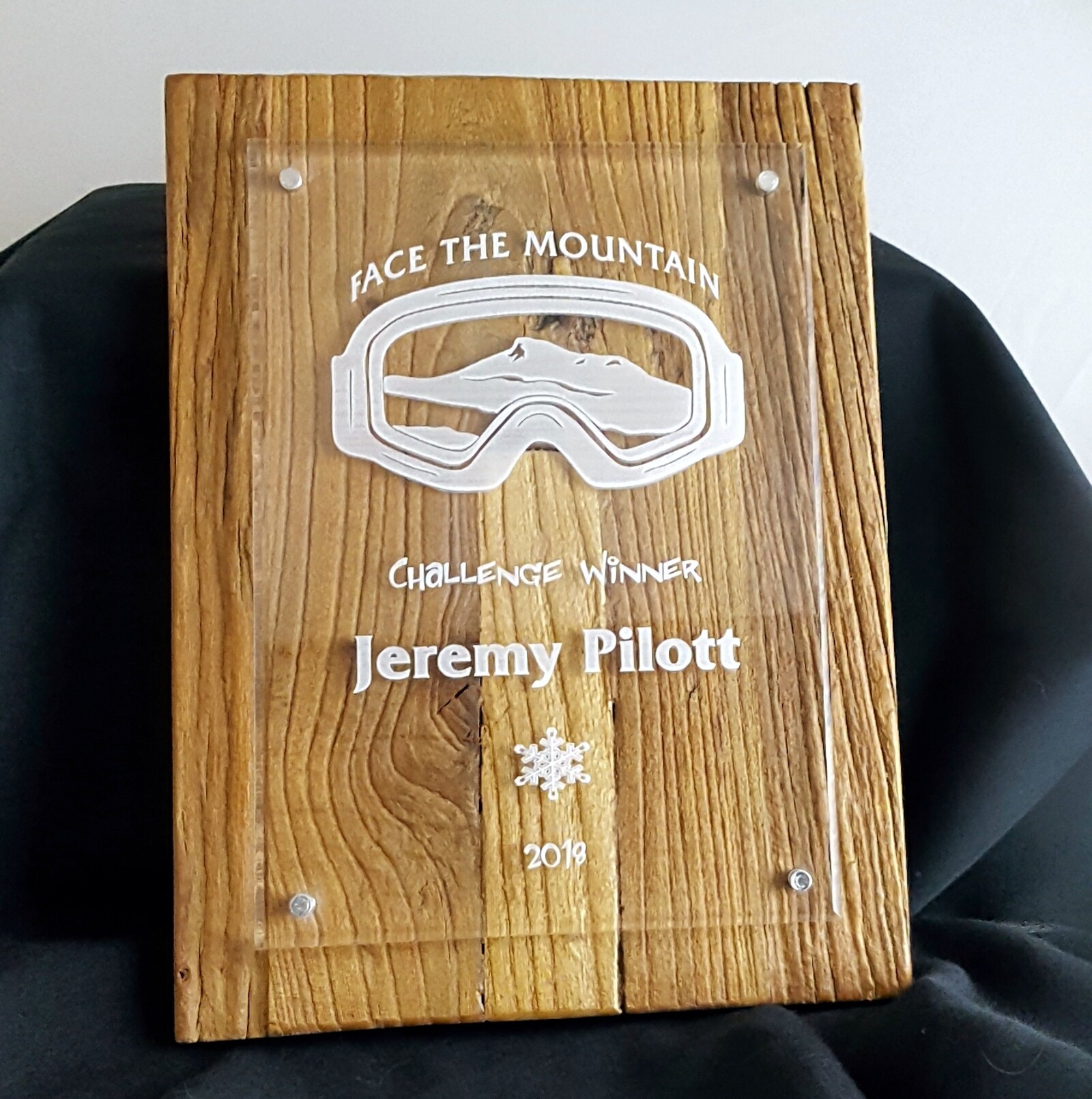 Recycled Wood Award Plaque with Acrylic Plate & Stand-off Hardware