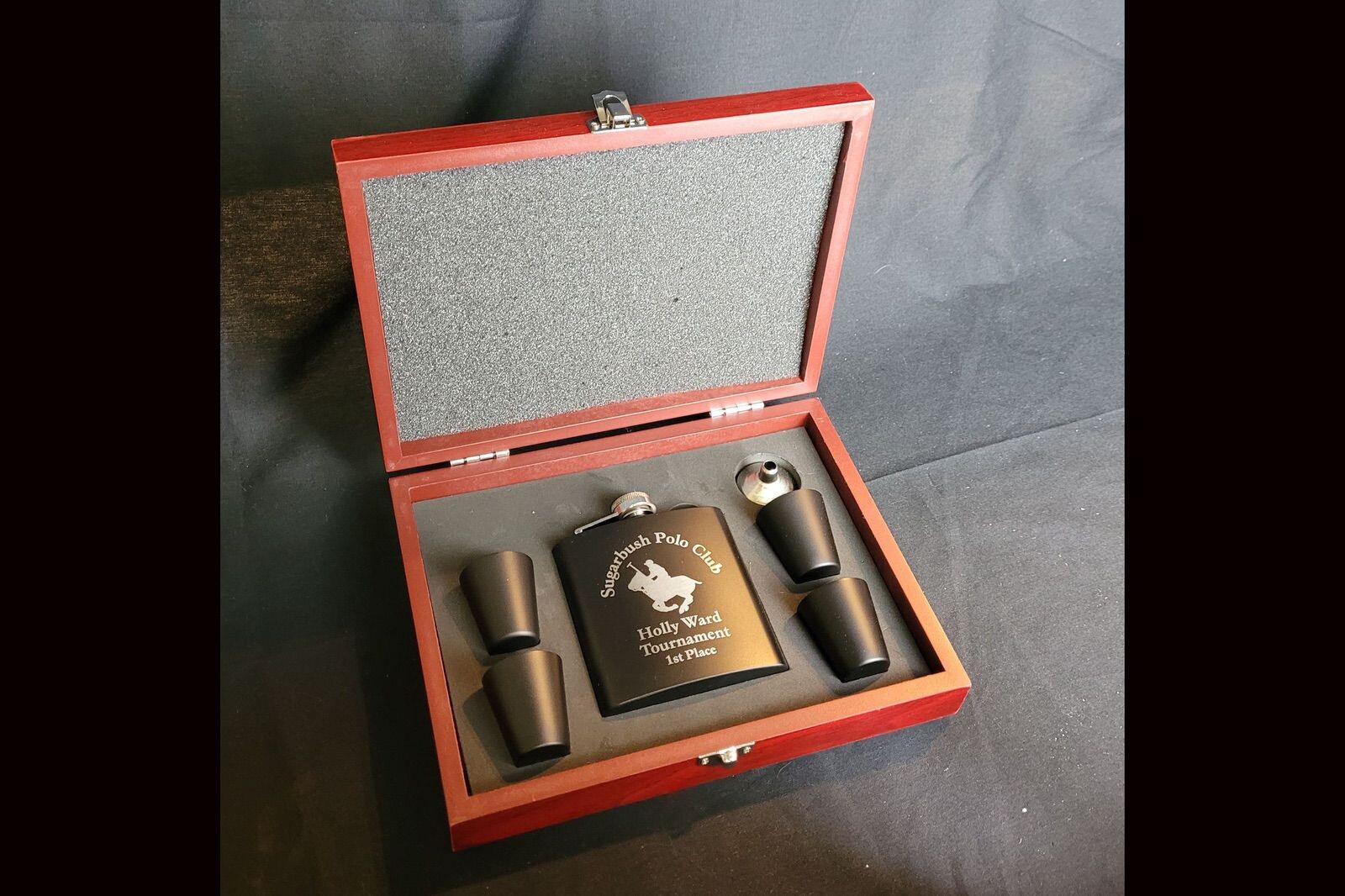 flask set in wooden box