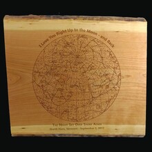 Star map laser engraved into wood