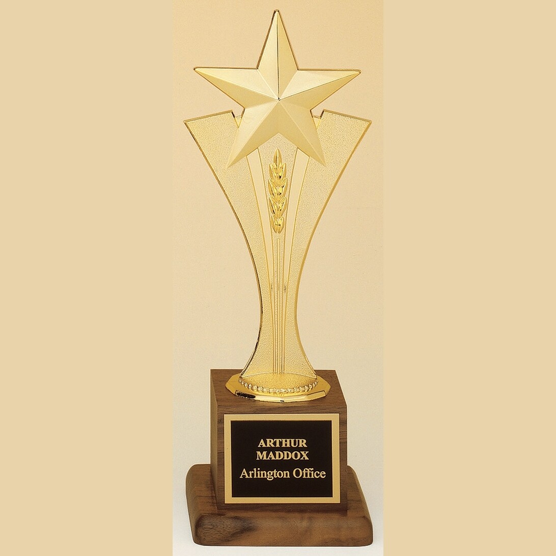star award with gold casting on walnut base trophy with standard engraving