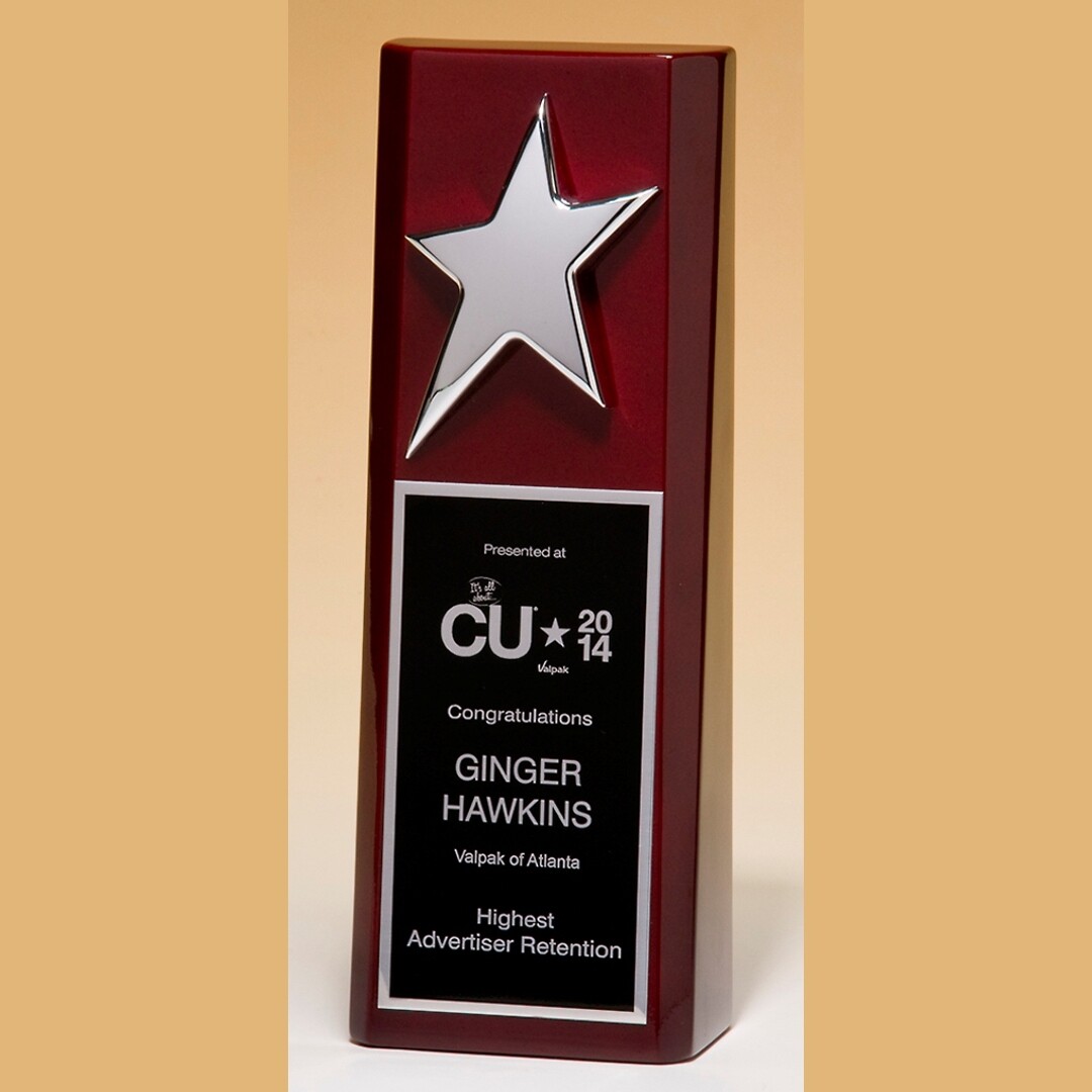 Rosewood Trophy With Silver Star Award