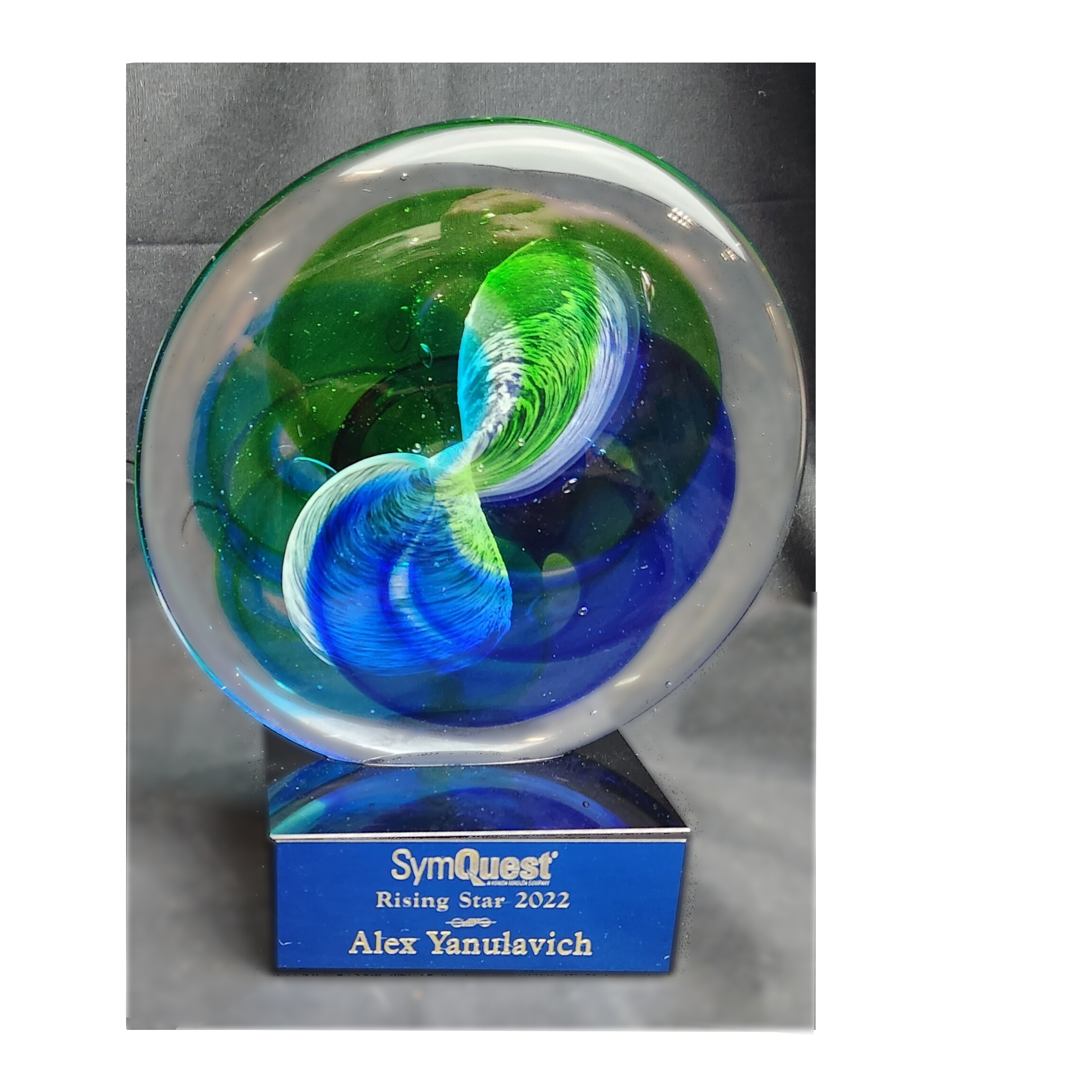 Clouds of Blue and Green Art Glass Disk