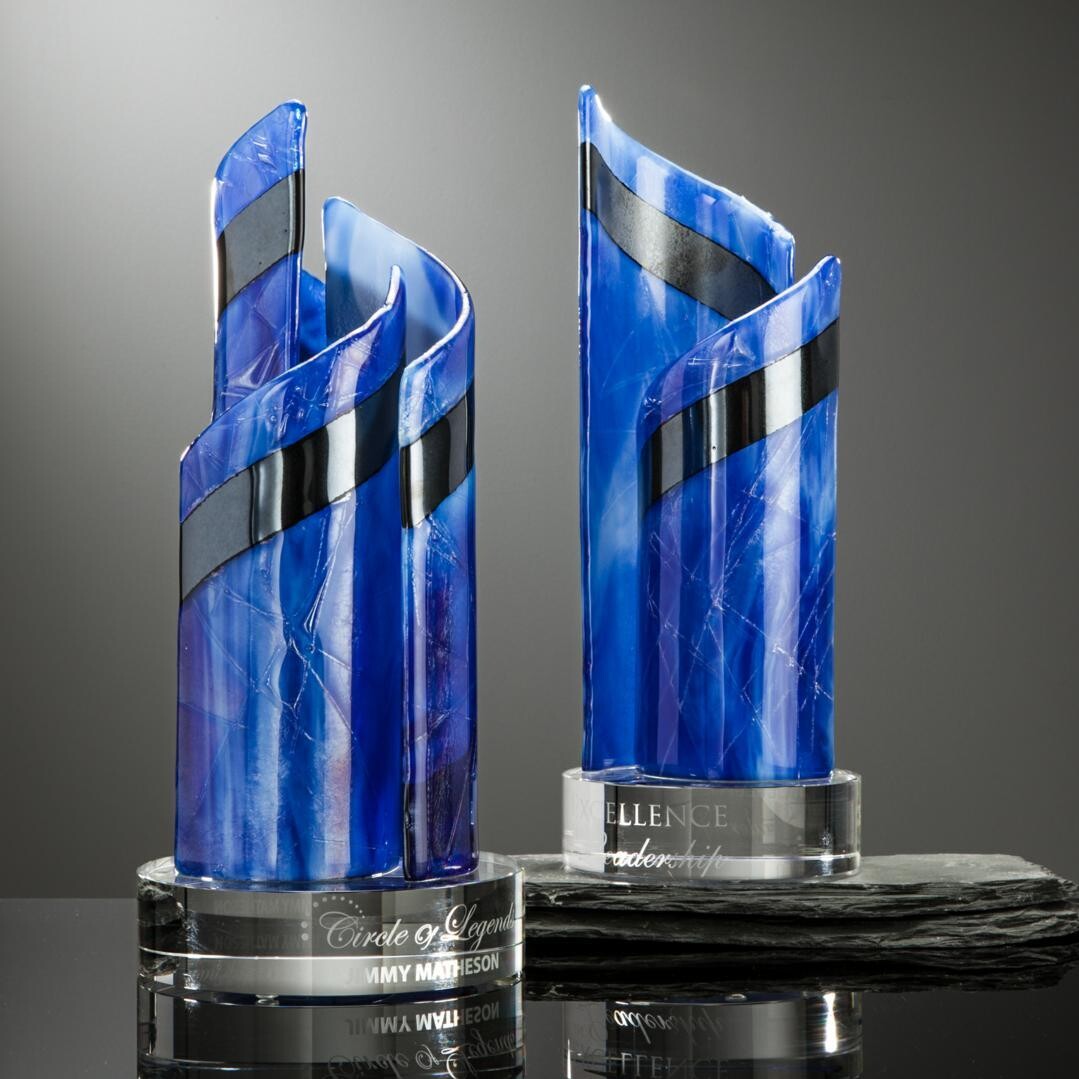 Green or Blue Fused Glass and Metal Award