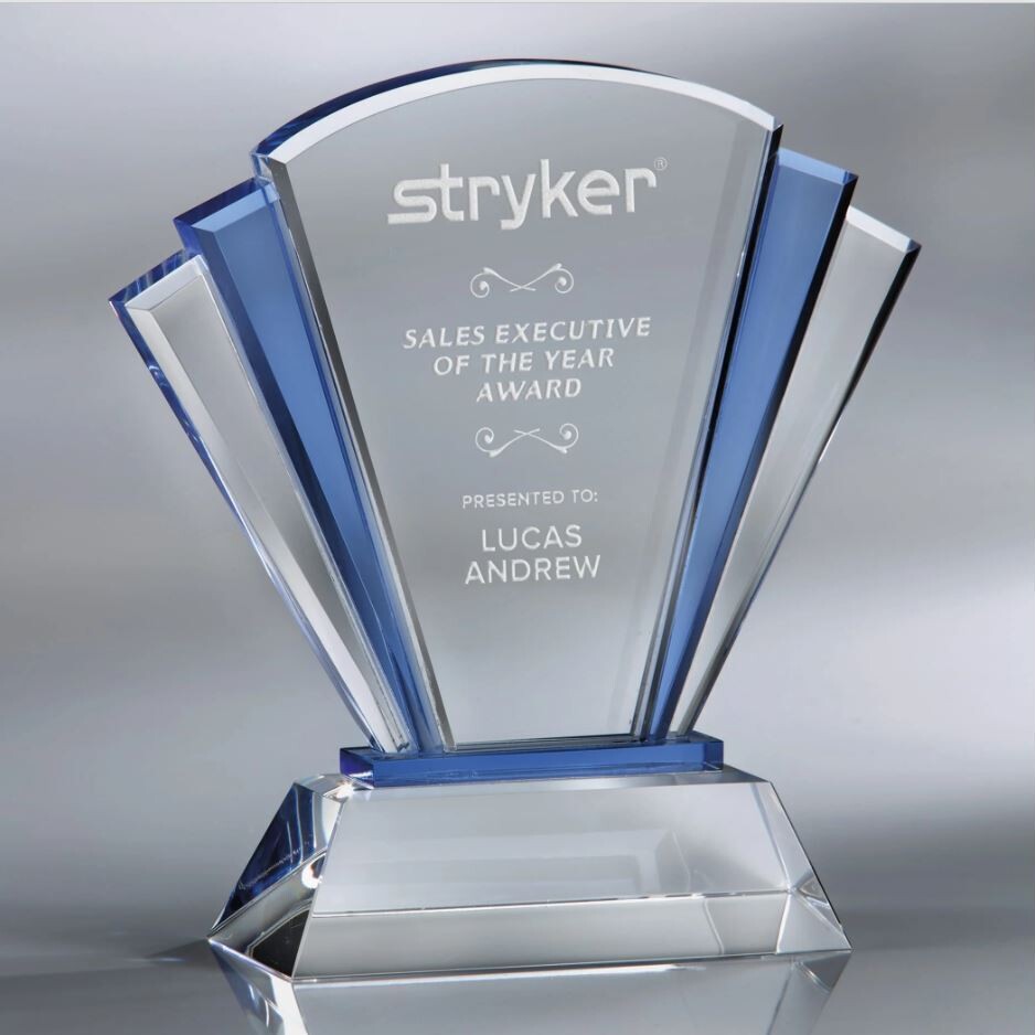 Fan Shaped Crystal Award with Blue Accents