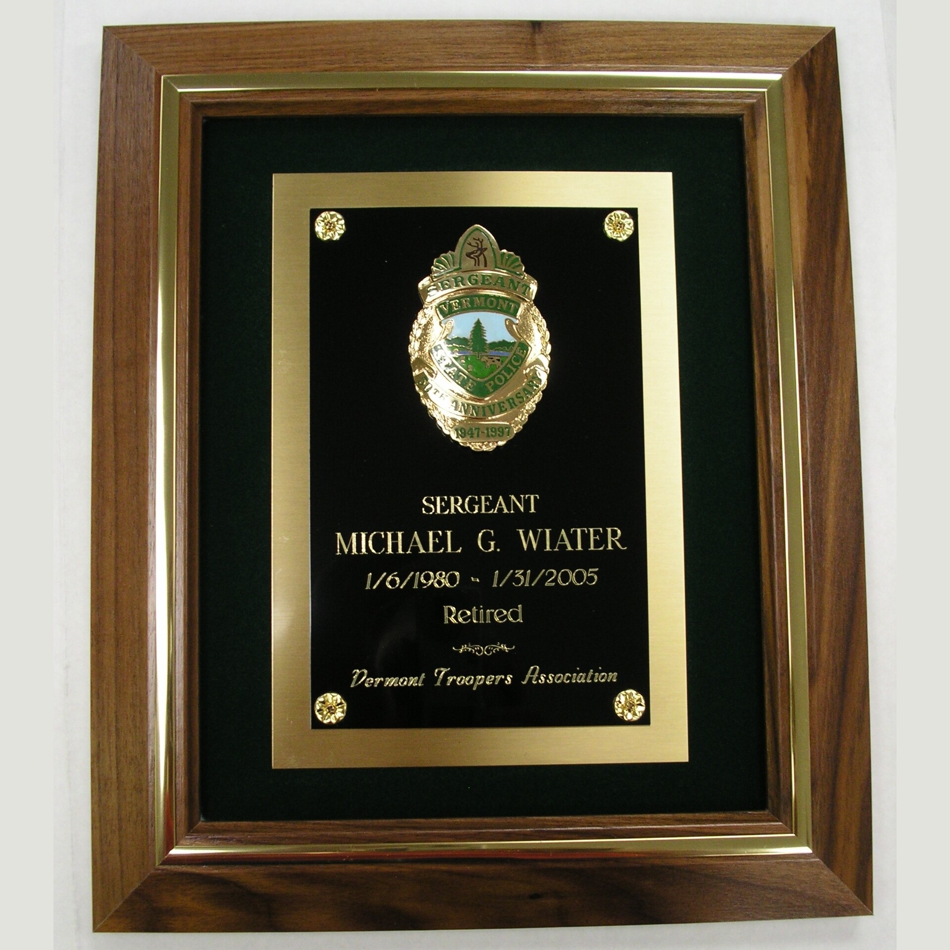 Large Walnut Plaque with Badge