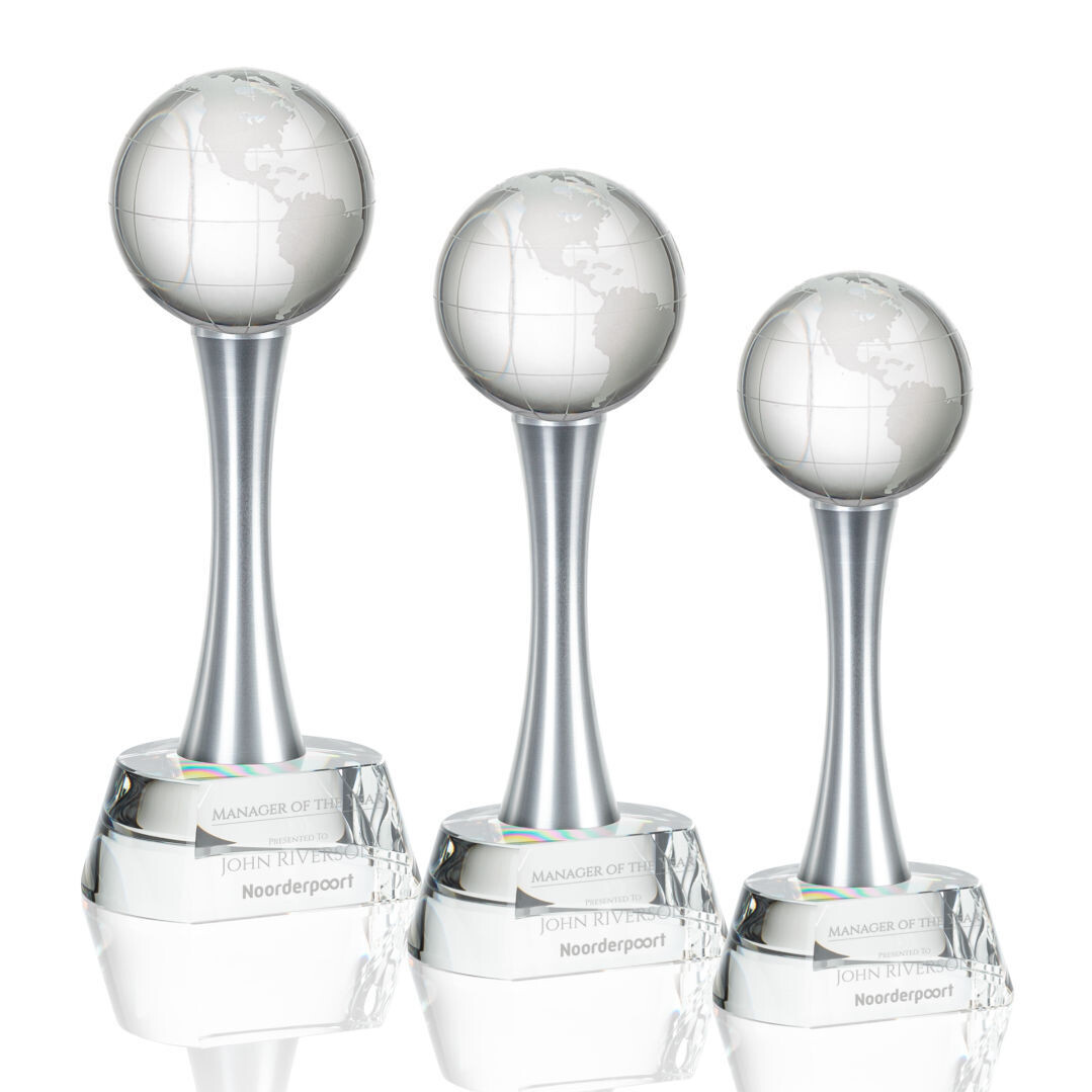 Four Colors of Optical Crystal Globe on Slender Chrome Pedestal