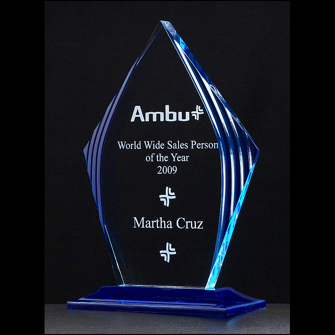acrylic flame series with blue accents 5.125 x 7.75 award with standard engraving