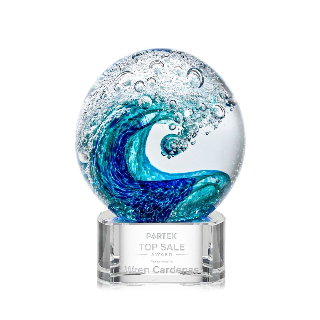 Surf Art Glass on rounded Crystal Base in 3 colors