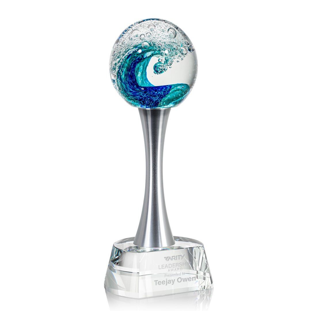 Surf Art Glass on Aluminum Pillar and Crystal Base