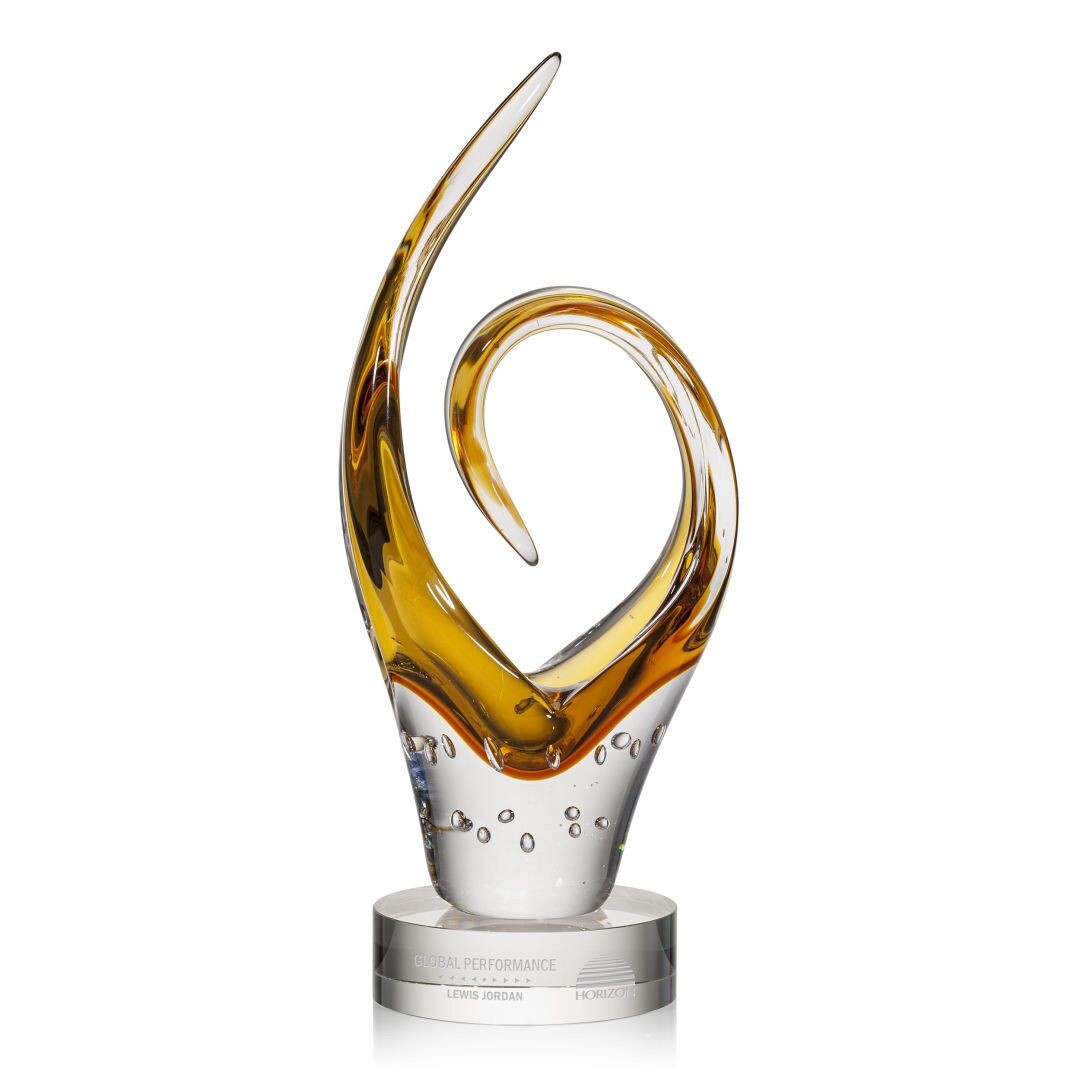 Amber art glass on crystal base