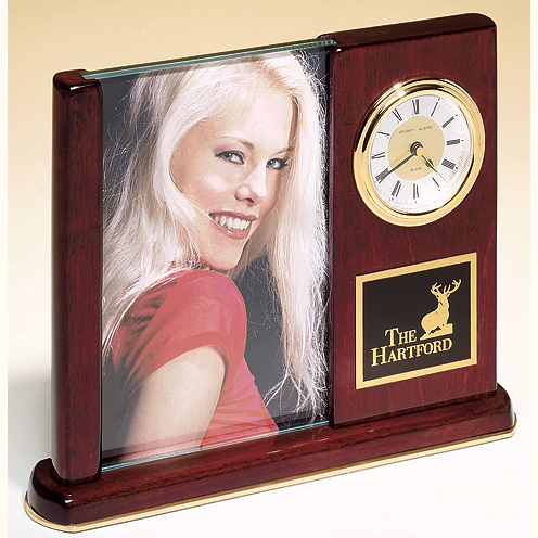 Rosewood Piano Finish Clock With Photo Frame