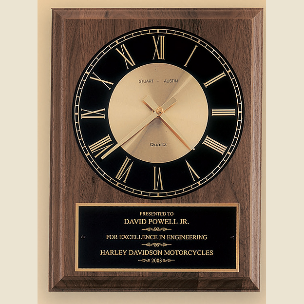 american walnut clock wall plaque with standard engraving