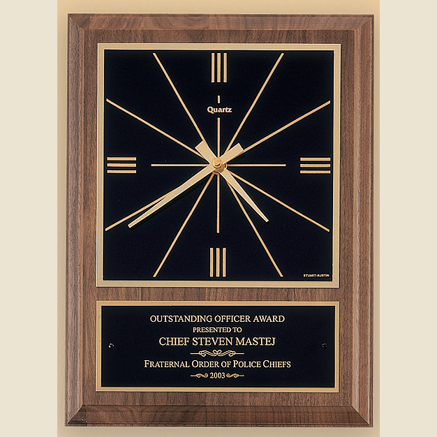 american walnut clock plaque with standard engraving