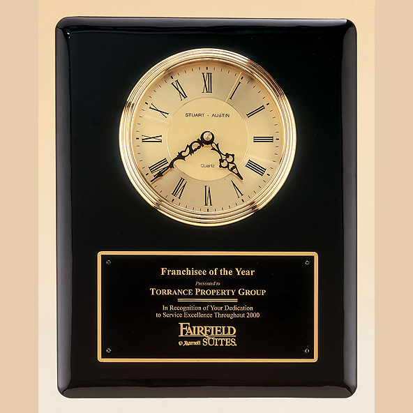 black piano finish clock plaque with standard engraving