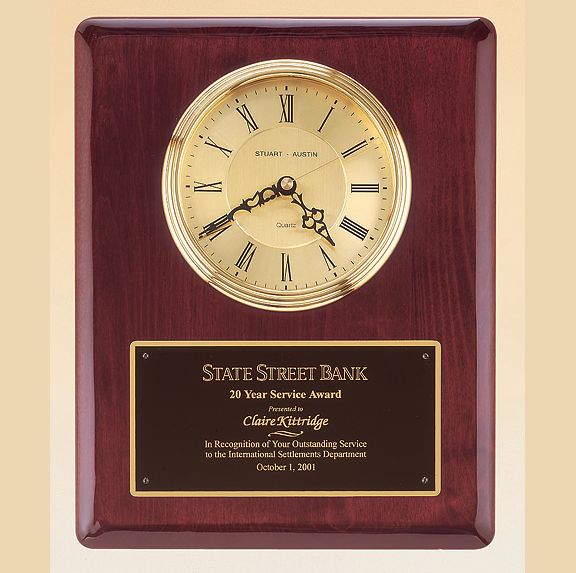 rosewood piano finish clock plaque with standard engraving