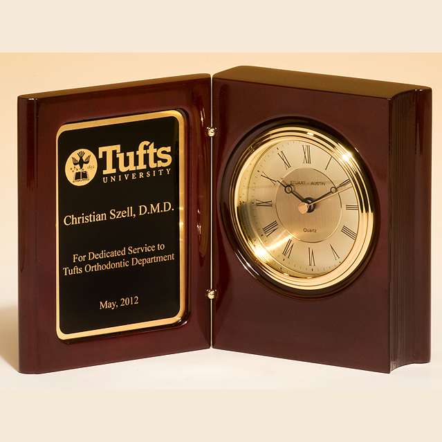 book clock in rosewood piano-finish with standard engraving