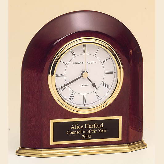 rosewood piano finish arch clock with standard engraving