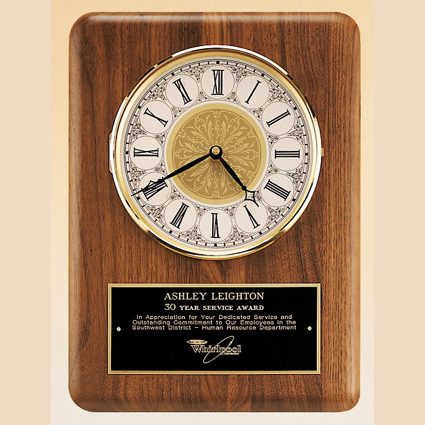 american walnut clock plaque with standard engraving