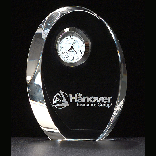 optical crystal oval with clock award with special engraving