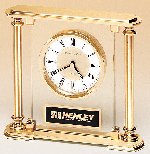 gold columned clock with standard engraving