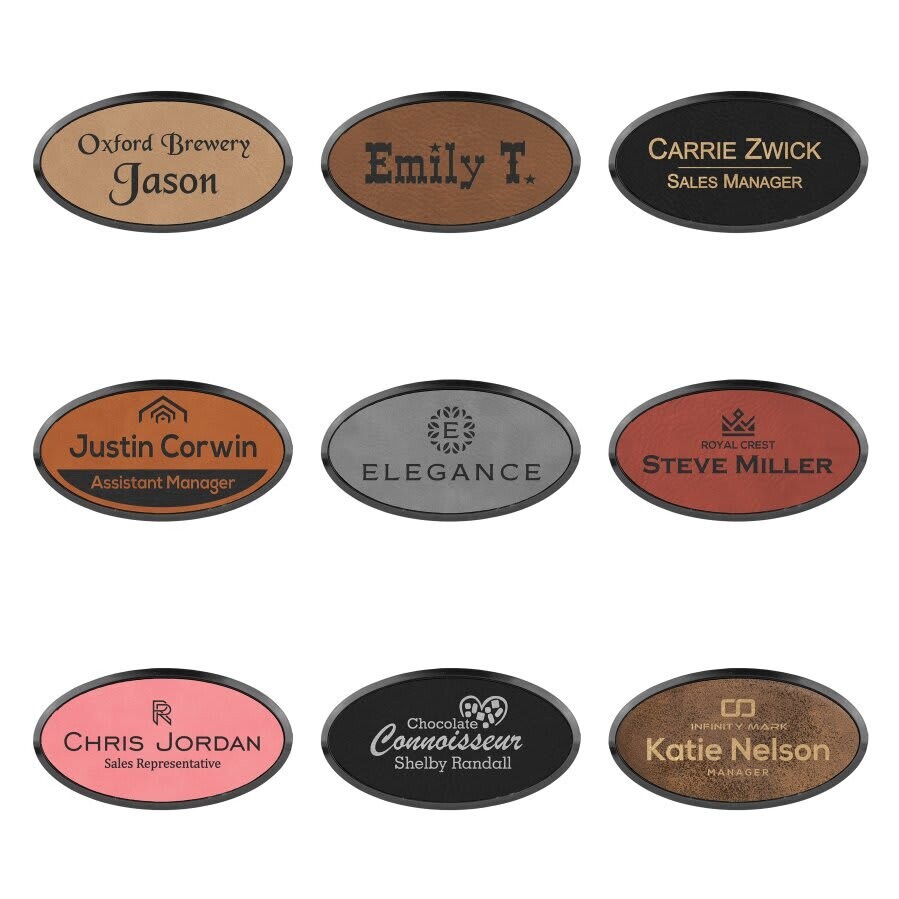 Oval Leatherette Name Tag in Frame