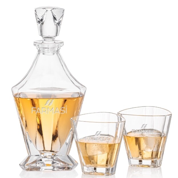 3 Sided Decanter and OTR Glasses