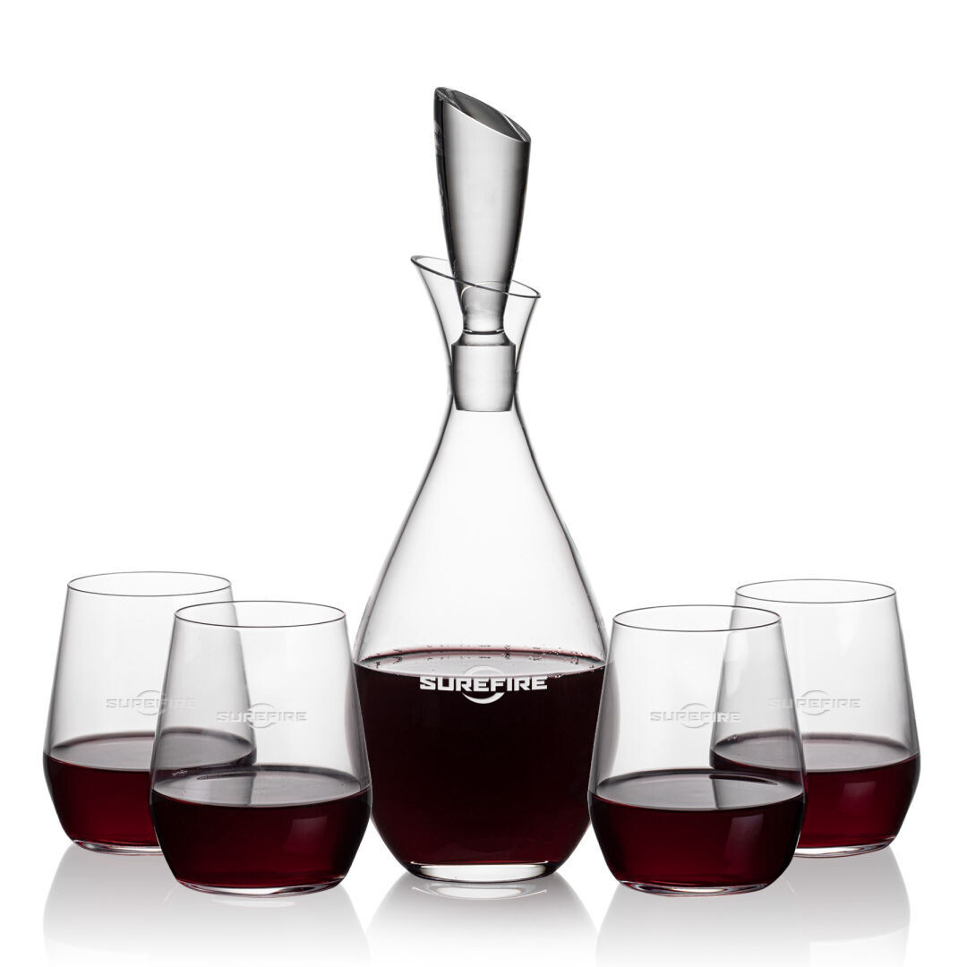 Stunning Lead-free 32oz Decanter and 14oz Brunswick Stemless Glasses with Inclusive Pricing