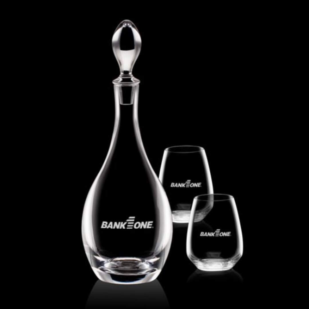 Decanter and Stemless Wine Glasses