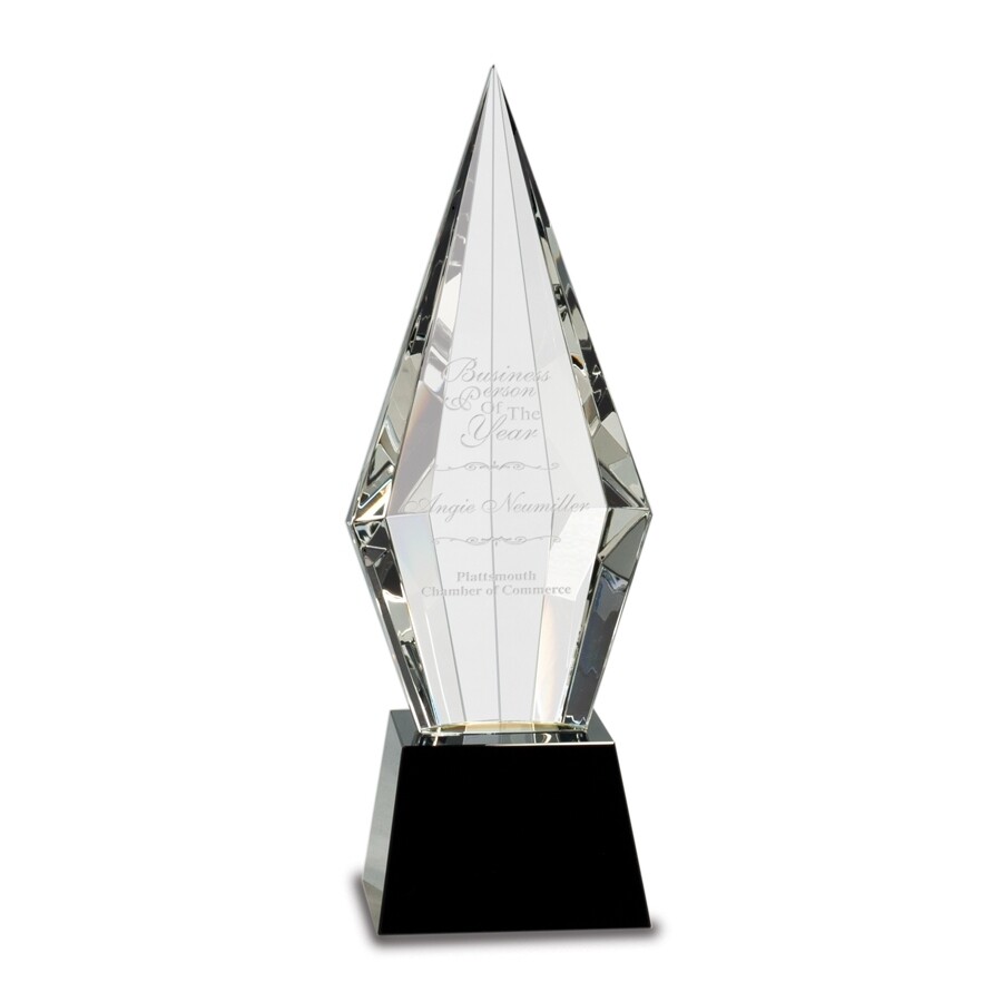 Obelisk Crystal Award on Black or Blue Base in 2 Sizes