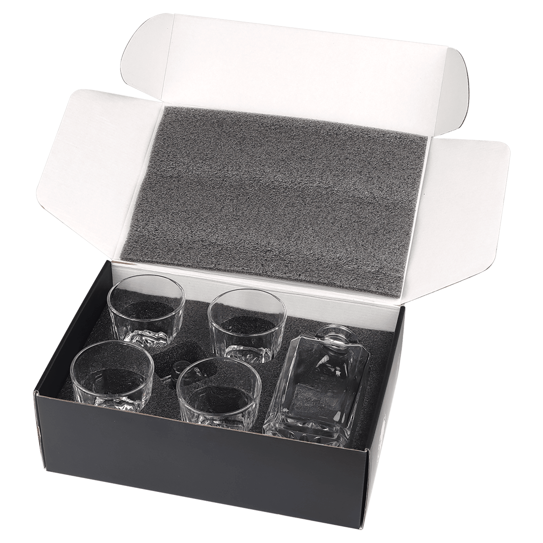750 mL Square Glass Decanter Set with Four 11 oz. Rocks Glasses in Black Gift Box