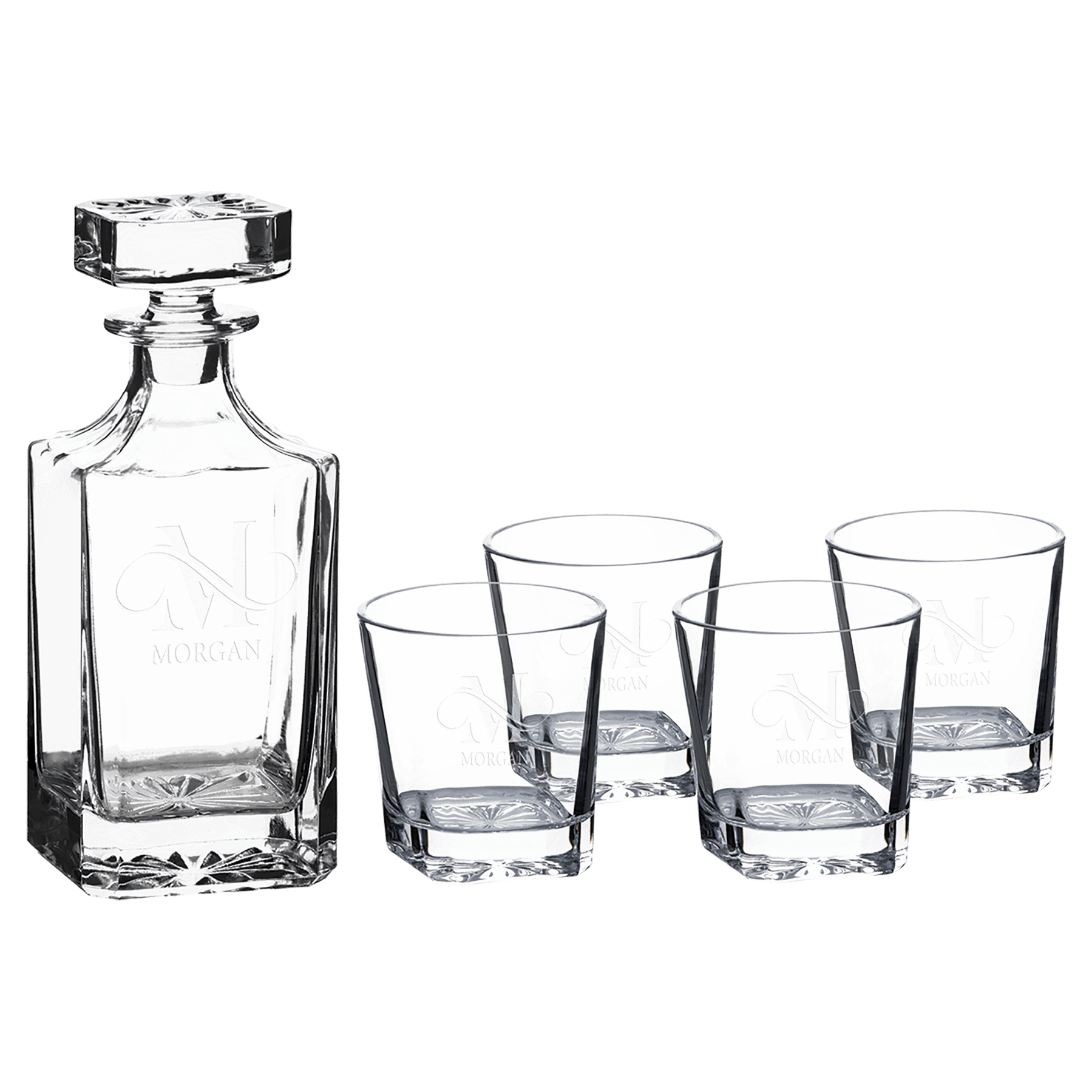 Square Decanter and 4 square-bottomed rocks glasses