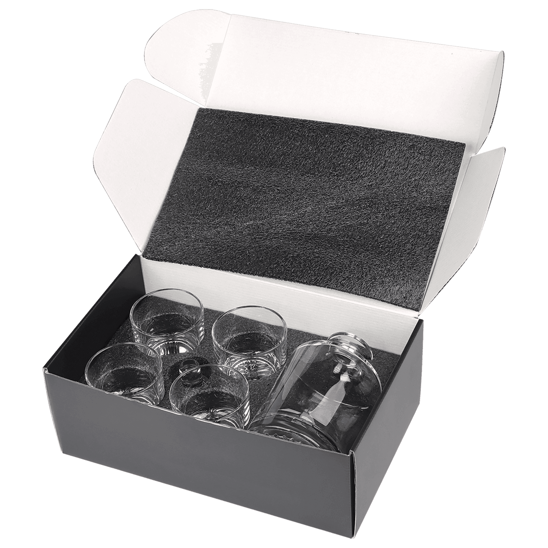 boxed decanter and rocks glasses
