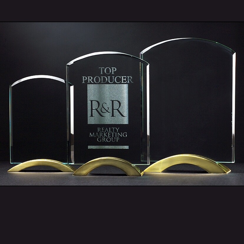 glass arch series with gold metal base 5 x 7.75 award with special engraving