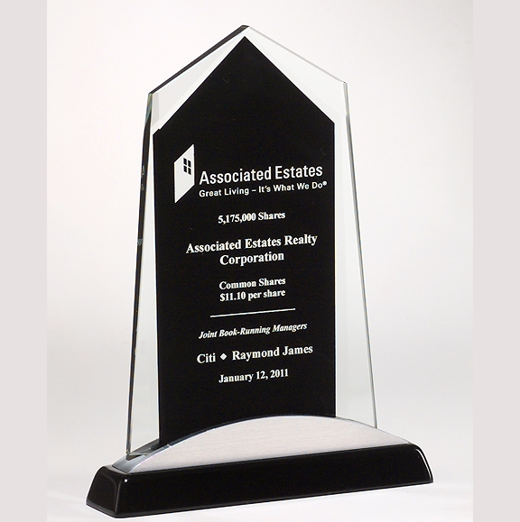 glass award with black accent with metal base small with special engraving
