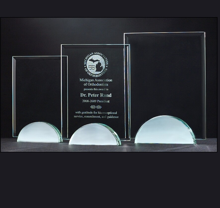 Jade Glass Rectangle on Metal Base Standing Award in 3 Sizes