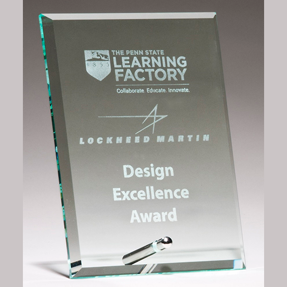 clear rectangular glass award with silver plated easel post 5 x 7 with special engraving