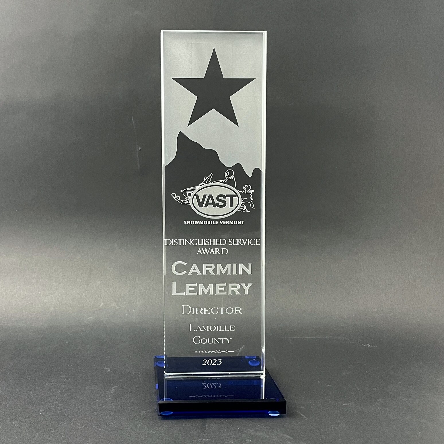 Glass Award with Star and Etched Mountain Peak