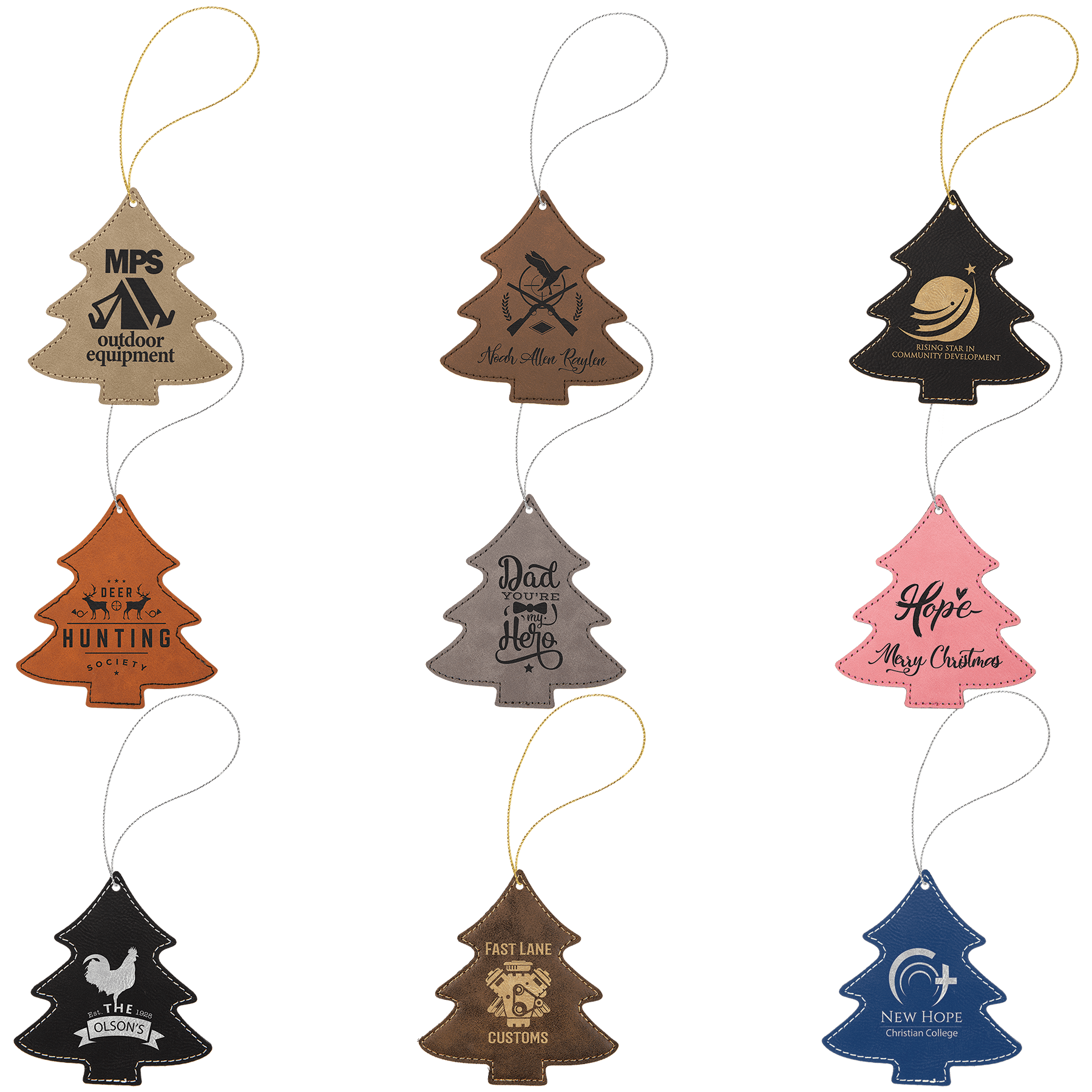 leatherette Christmas tree ornaments