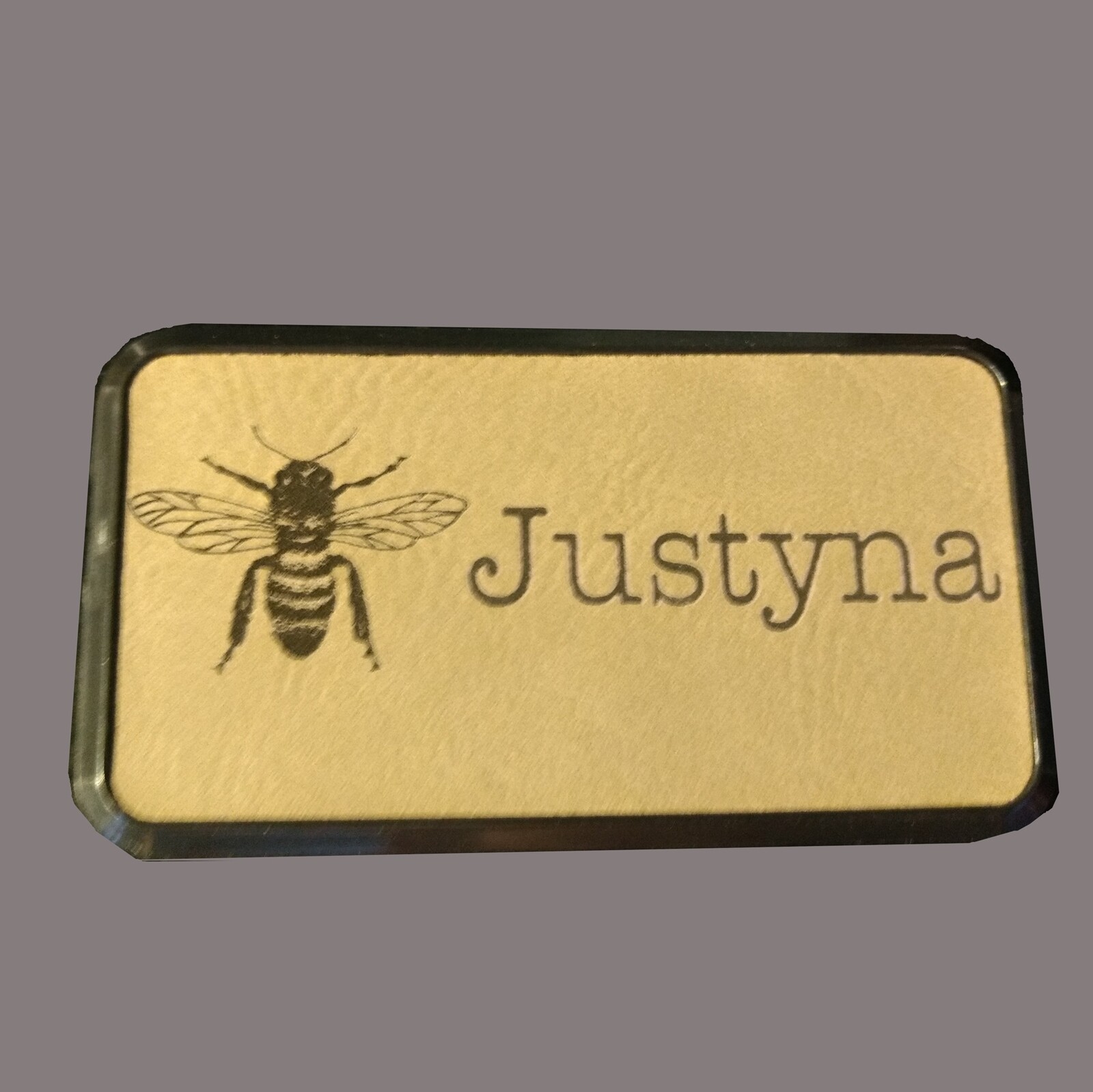 Light Brown Leatherette Name Pin with Frame