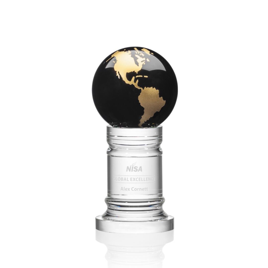 Black Optical Crystal Globe on Pedestal