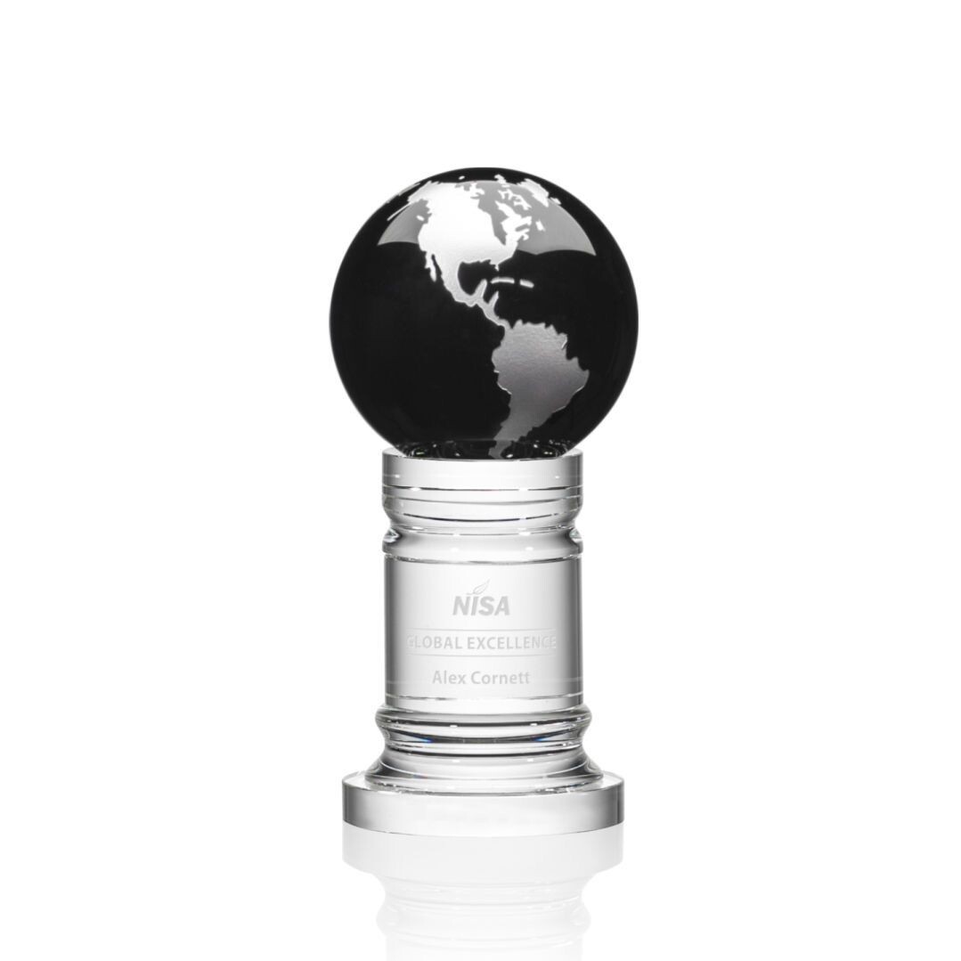 Black Optical Crystal Globe on Pedestal