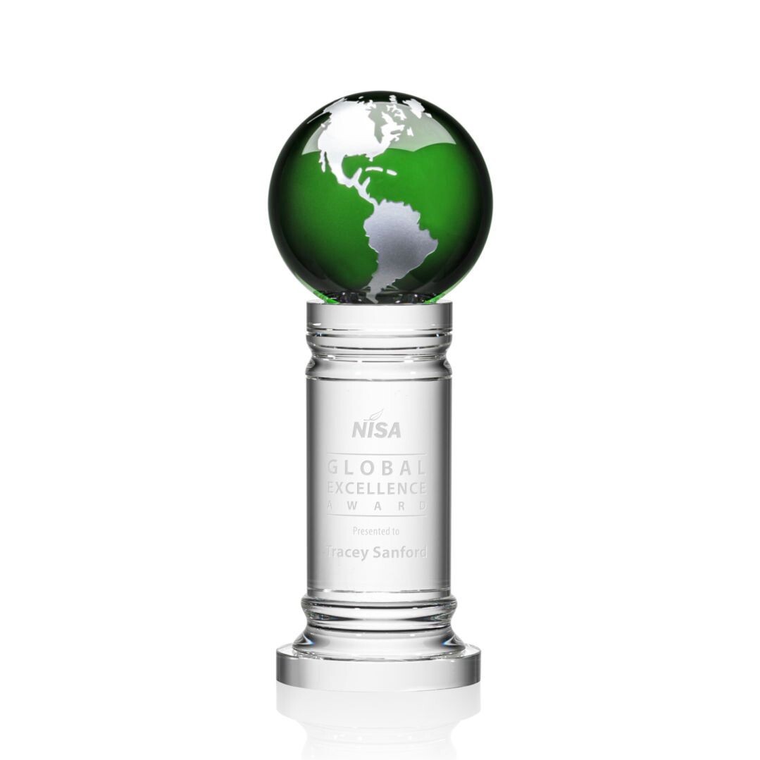 Green Optical Crystal Globe on Pedestal