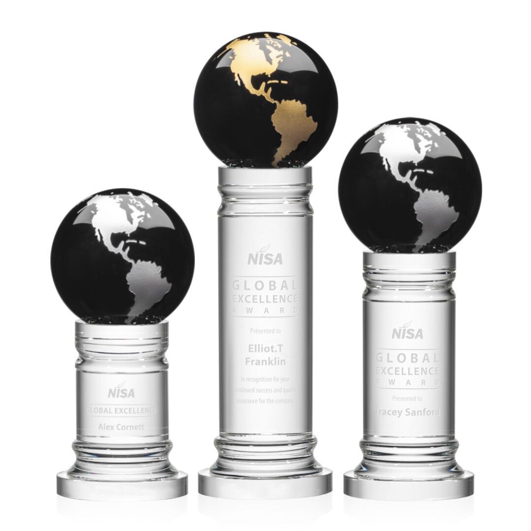 Black Crystal Globes on Pedestal