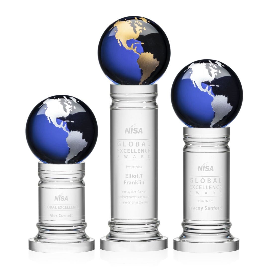 Blue Crystal Globes on Pedestal